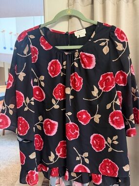 kate spade Black Blouse with Red Rose Print